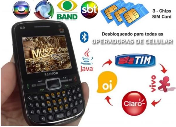 CELULAR Q9 POSSUI SOM 3D INCRIVEL - TV ANALÓGICA - 3 CHIPS